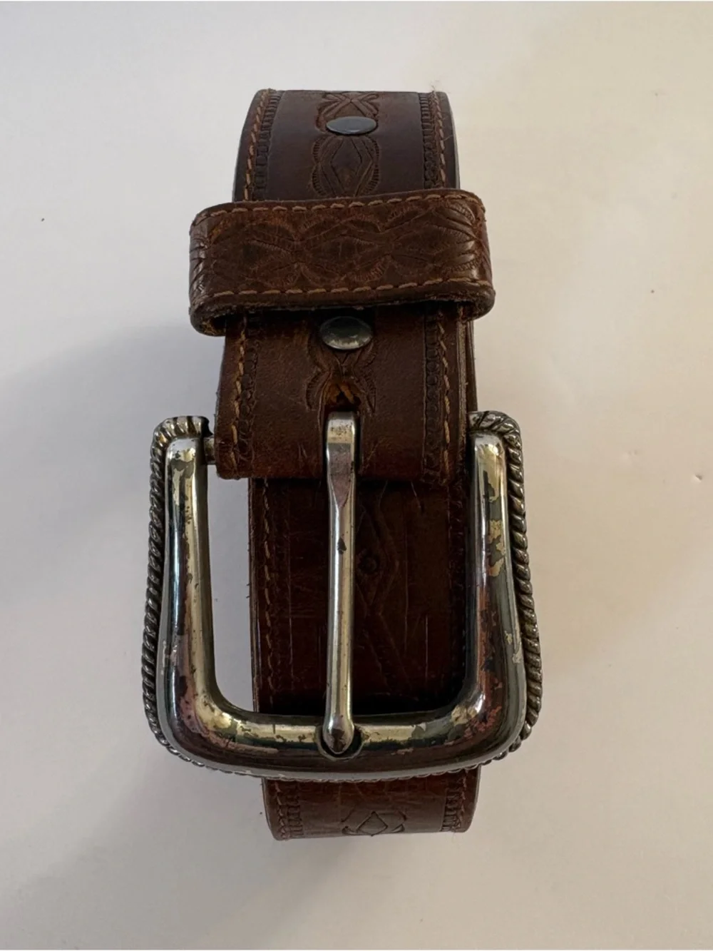 vintage USA made TONY LAMA buckle‎ belt 40 brown TOOLED cowhide leather WESTERN